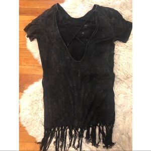 Forever 21 long fringe dress top V neck black S